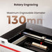 Rotary engraving machine with 'monport' branding and text indicating maximum engrivable diameter of 130mm.