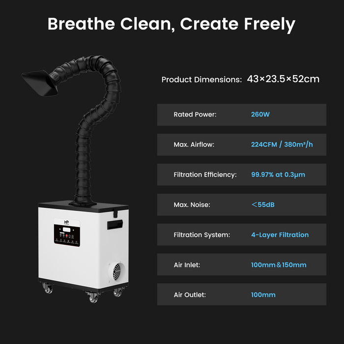 Monport 260W Laser Fume Extractor with 4-Layer Filter for CO2 & fiber Laser Engraver