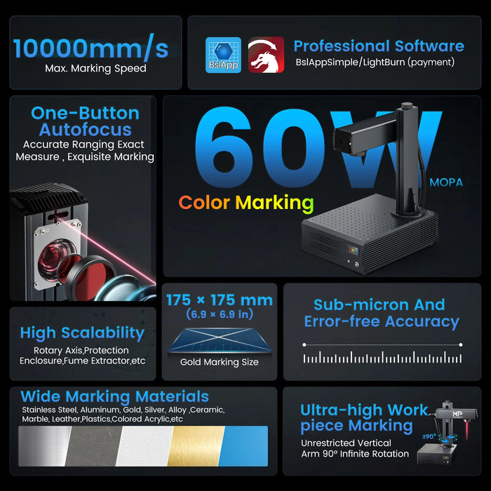Monport GA 60W Upgraded Integrated MOPA Fiber Laser Engraver & Marking Machine with Auto Focus