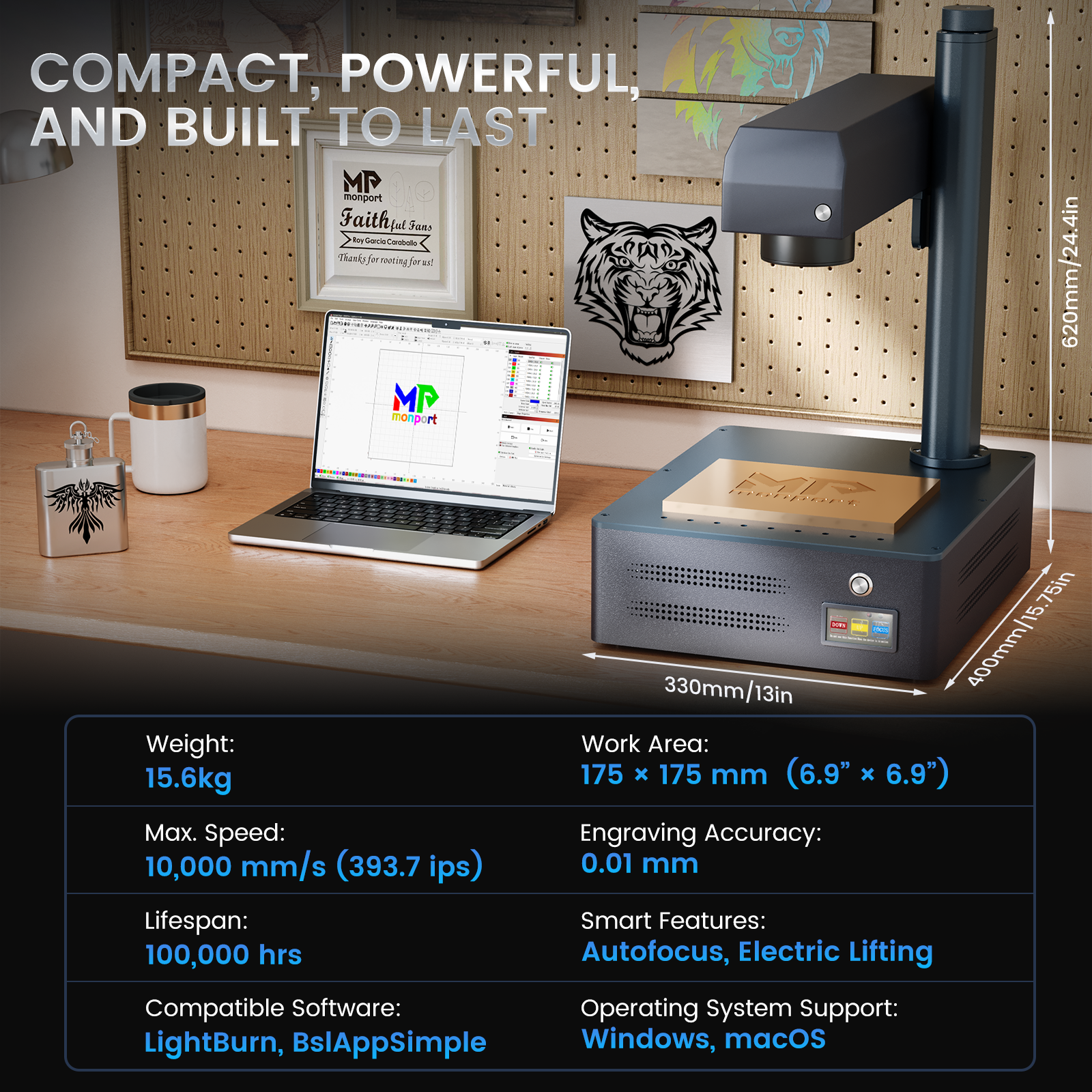 Monport GM 30W Pro Integrated JPT MOPA Fiber Laser Engraver & Marking Machine with AutoFocus