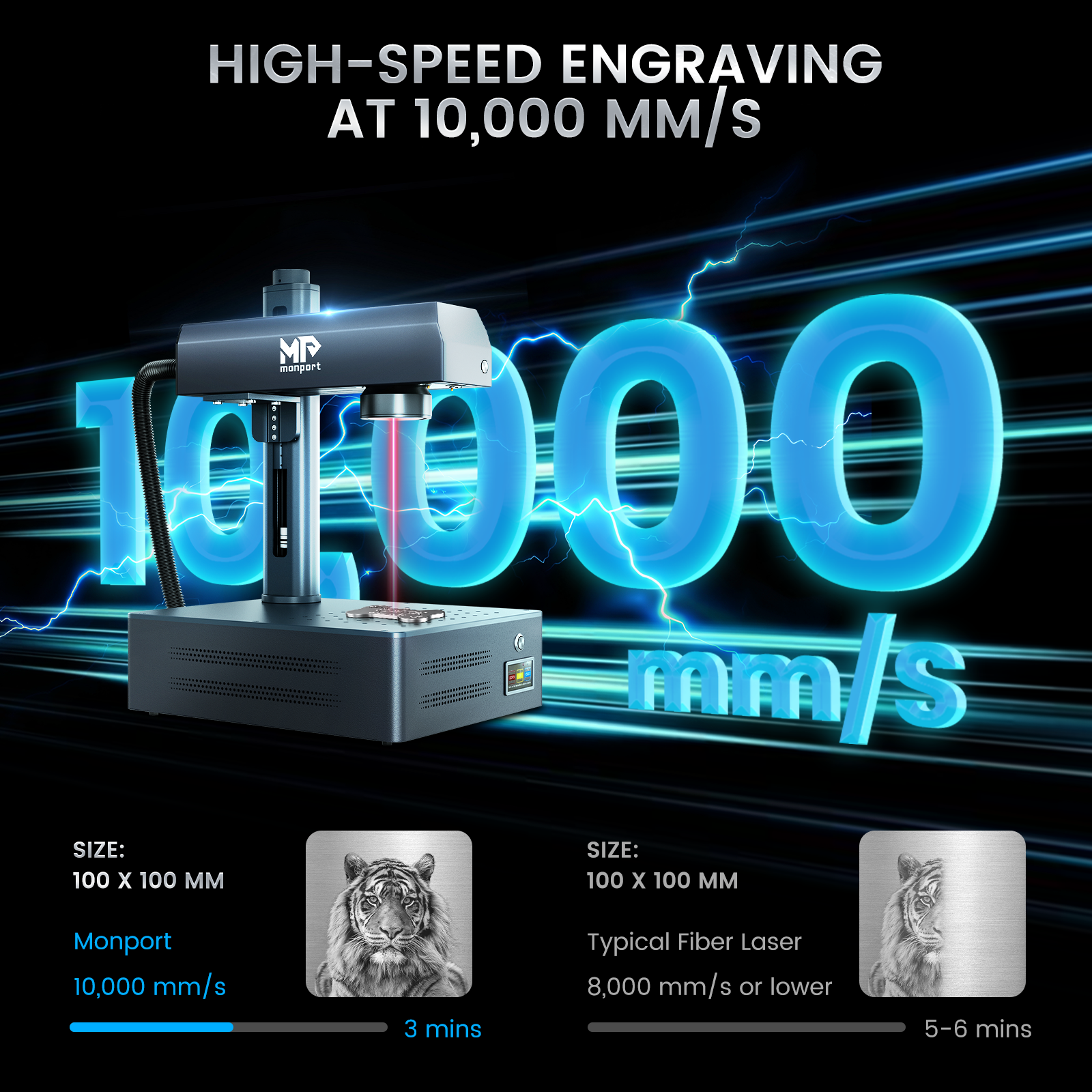 Monport GM 30W Pro Integrated JPT MOPA Fiber Laser Engraver & Marking Machine with AutoFocus