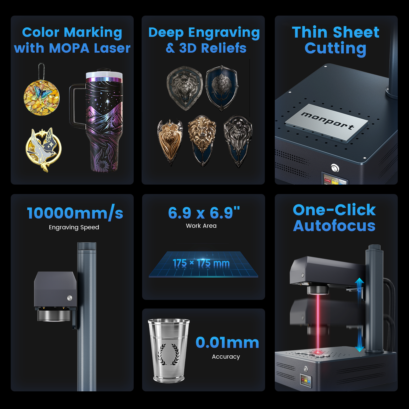 Monport GM 30W Pro Integrated JPT MOPA Fiber Laser Engraver & Marking Machine with AutoFocus