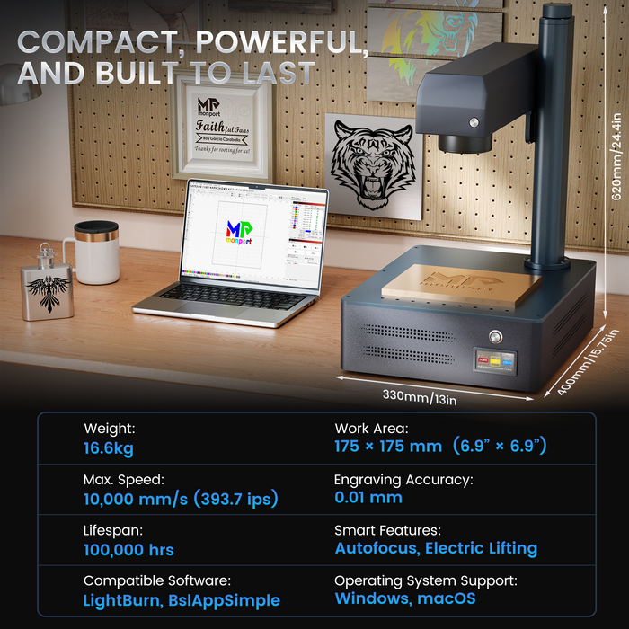 Monport GM 60W Pro Integrated JPT MOPA Fiber Laser Engraver & Marking Machine with AutoFocus