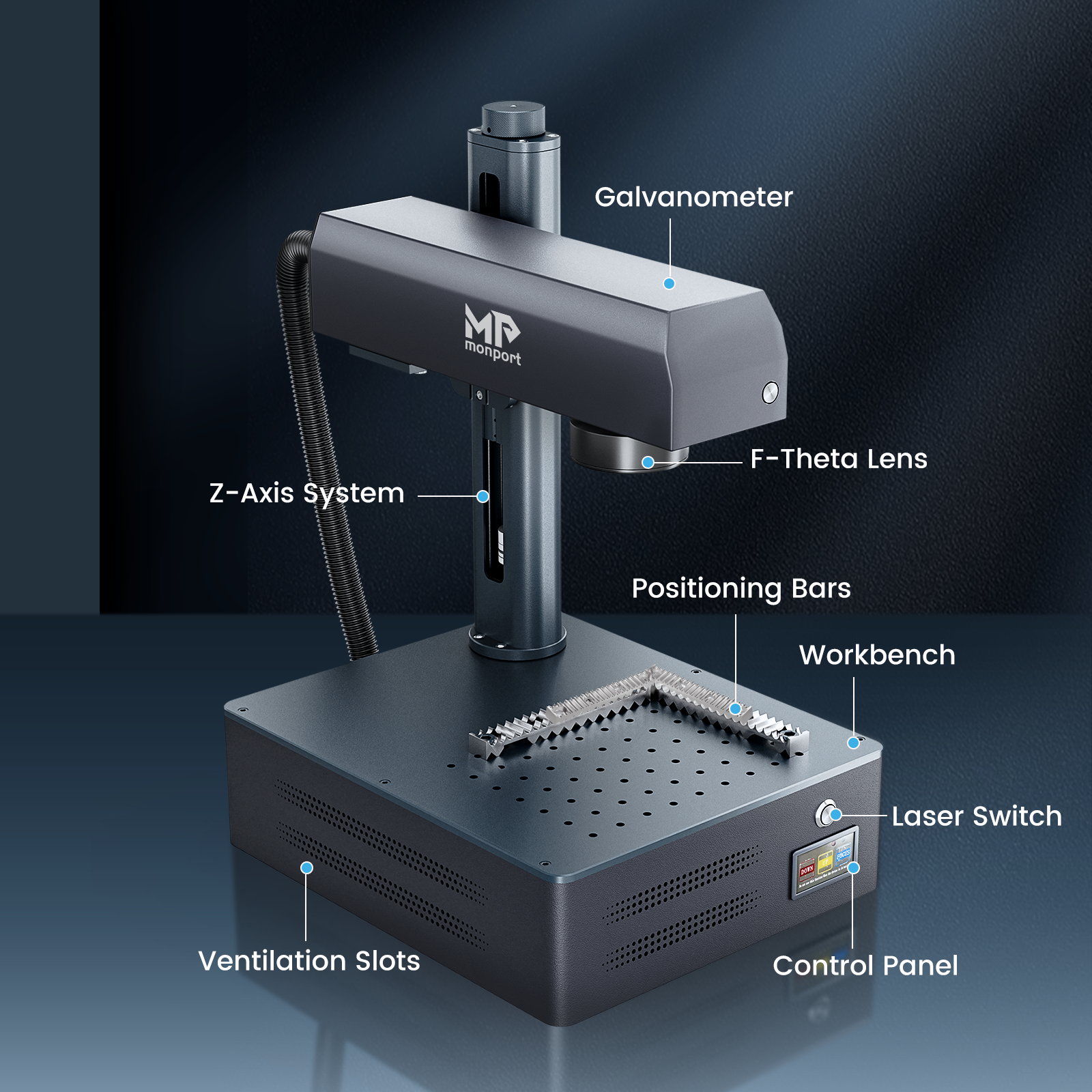 Monport GM 60W Pro Integrated JPT MOPA Fiber Laser Engraver & Marking Machine with AutoFocus