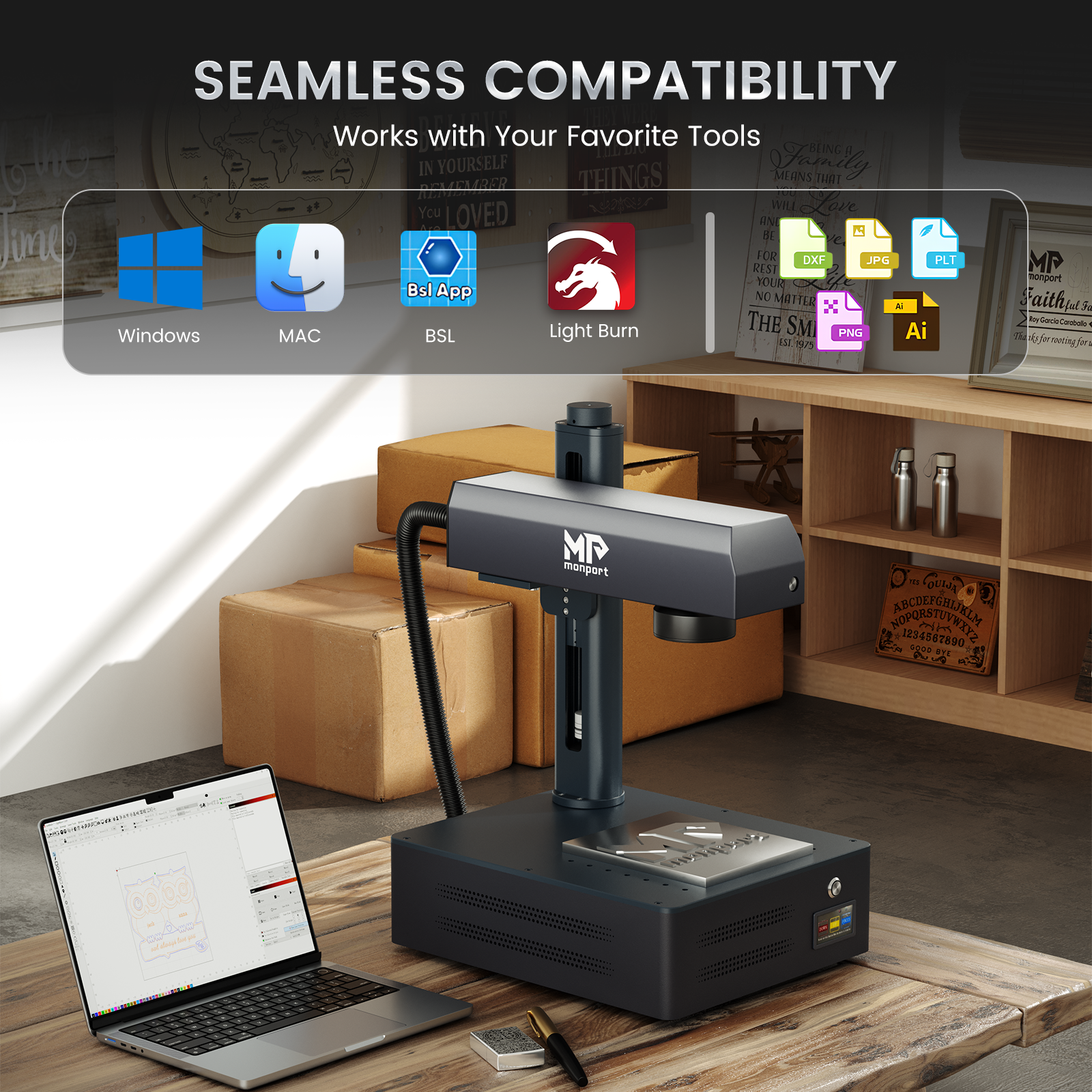 Monport GM 60W Pro Integrated JPT MOPA Fiber Laser Engraver & Marking Machine with AutoFocus