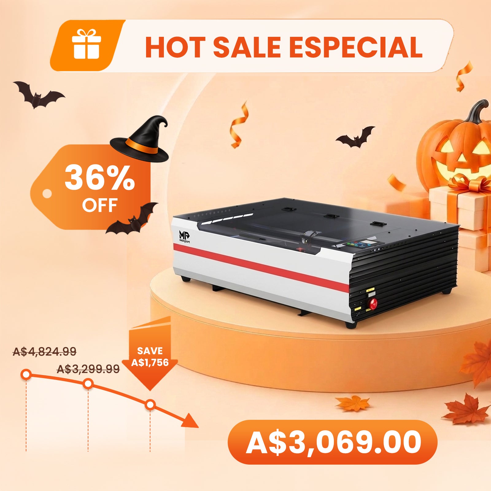 Brand New Monport Reno65 Pro | 65W CO2 Laser Engraver & Cutter – Built-In Water Cooling, 24