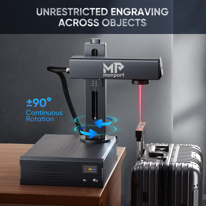 Monport GA 100W Upgraded Integrated MOPA Fiber Laser Engraver with 180°continuous rotation engrave across objects  Australia