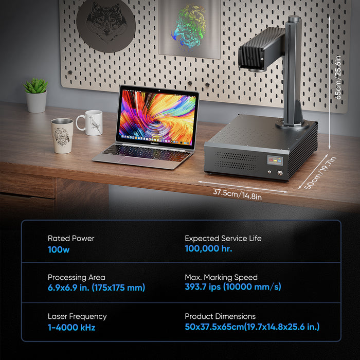 Monport GA 100W Upgraded Integrated MOPA Fiber Laser Engraver Parameter of rated power、service life、processing area、speed、frequency、dimension  Australia