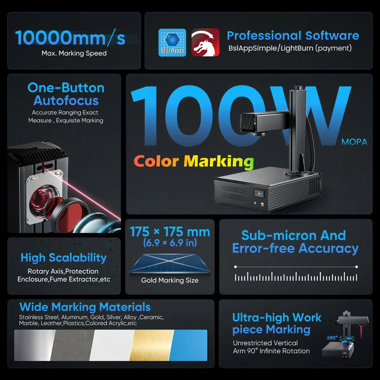 Monport GA 100W : Upgraded Integrated MOPA Fiber Laser Engraver & Marking Machine with Auto Focus