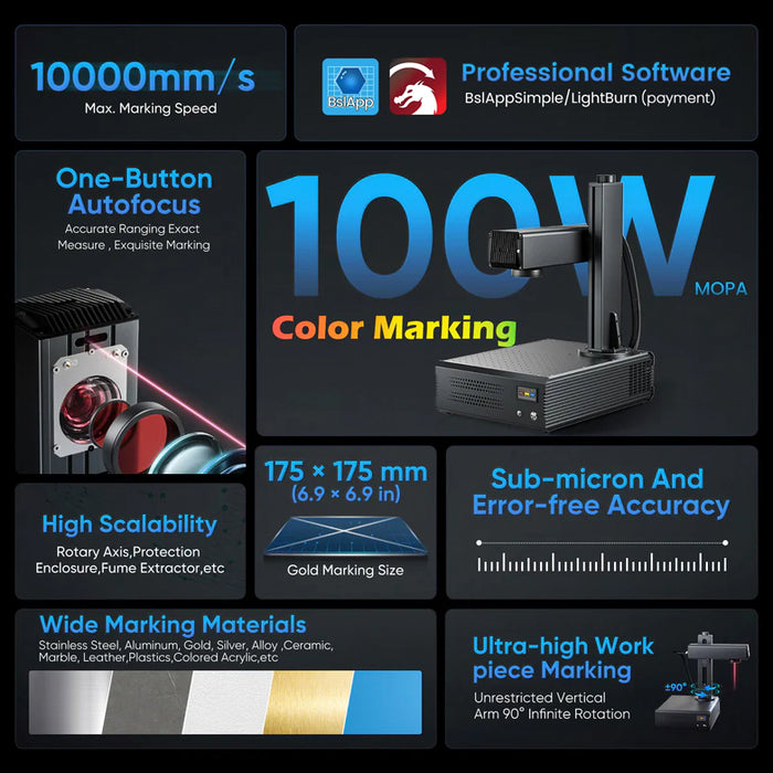 Monport GA 100W : Upgraded Integrated MOPA Fiber Laser Engraver & Marking Machine with Auto Focus
