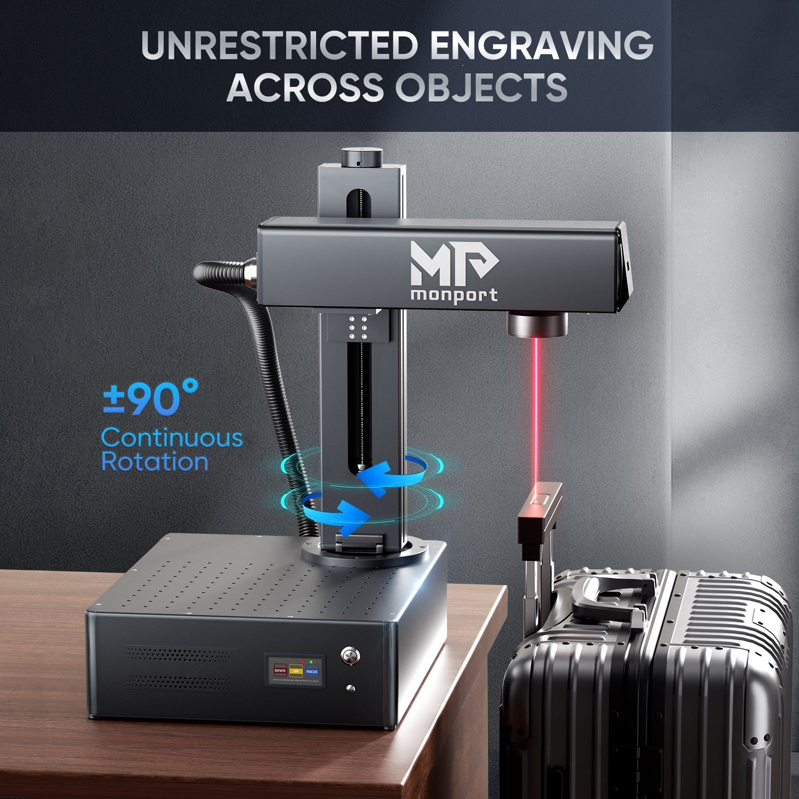 Monport GA 60W Upgraded Integrated MOPA Fiber Laser Engrave with unrestricted engraving across objects and 180° rotate Australia