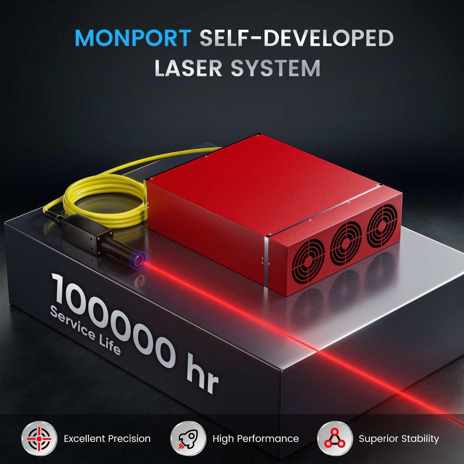 Monport GPro 100W Split MOPA Fiber Laser Engraver & Marking Machine With Manual Focus -laser system of service life、precision、performance、stability Australia