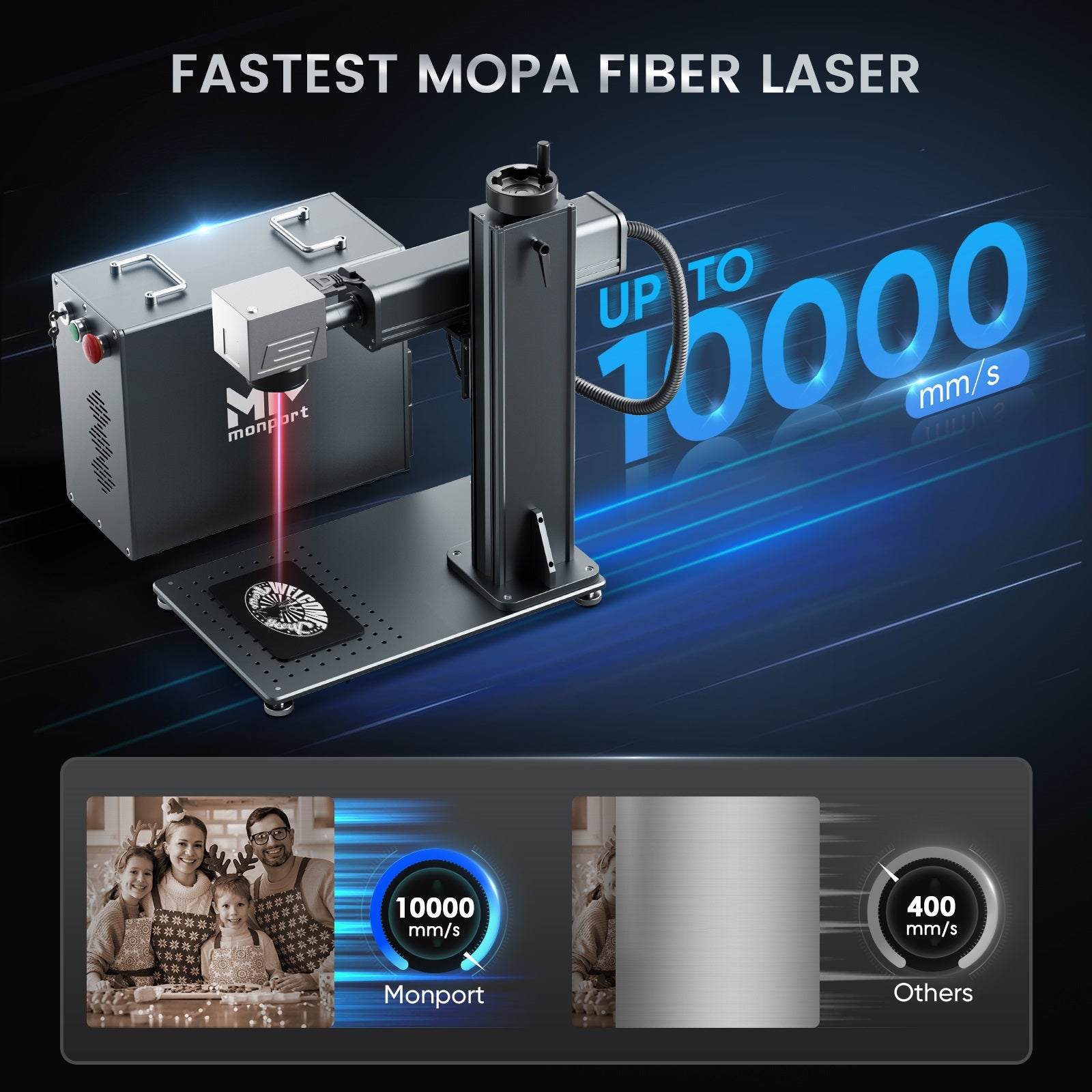 Monport GPro 60W Split MOPA Fiber Laser Engraver & Marking Machine With Manual Focus with speed compared with others Australia