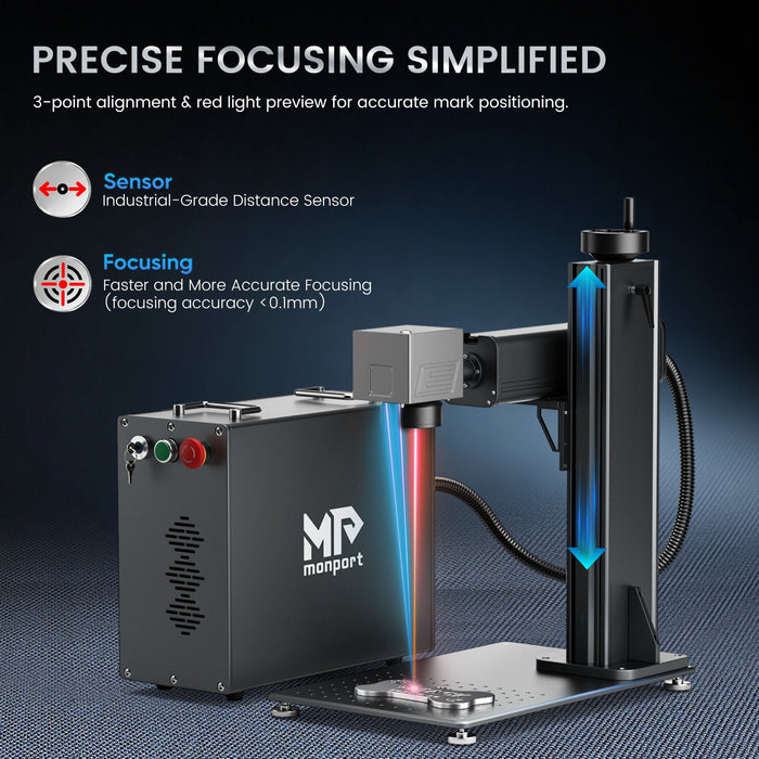 Monport GPro 60W Split MOPA Fiber Laser Engraver & Marking Machine With Manual Focus with precise focusing simplified Australia