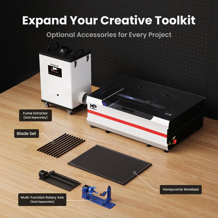 Brand New Monport Reno45 45W Desktop CO2 Laser Engraver & Cutter (16" X 12") with – Built-In Water Cooling, Magnetic Assisted Autofocus