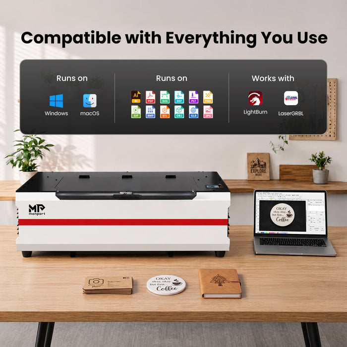 Brand New Monport Reno45 45W Desktop CO2 Laser Engraver & Cutter (16" X 12") with – Built-In Water Cooling, Magnetic Assisted Autofocus