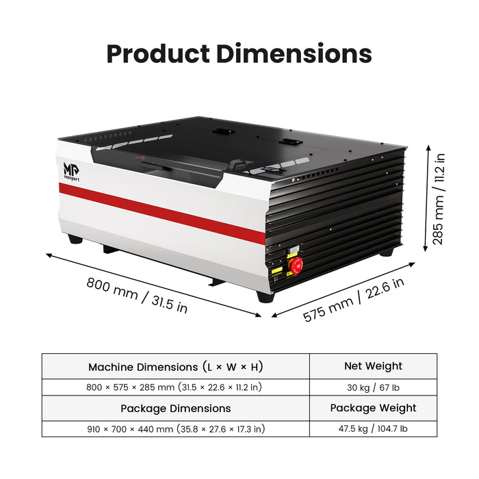 Brand New Monport Reno45 45W Desktop CO2 Laser Engraver & Cutter (16" X 12") with – Built-In Water Cooling, Magnetic Assisted Autofocus