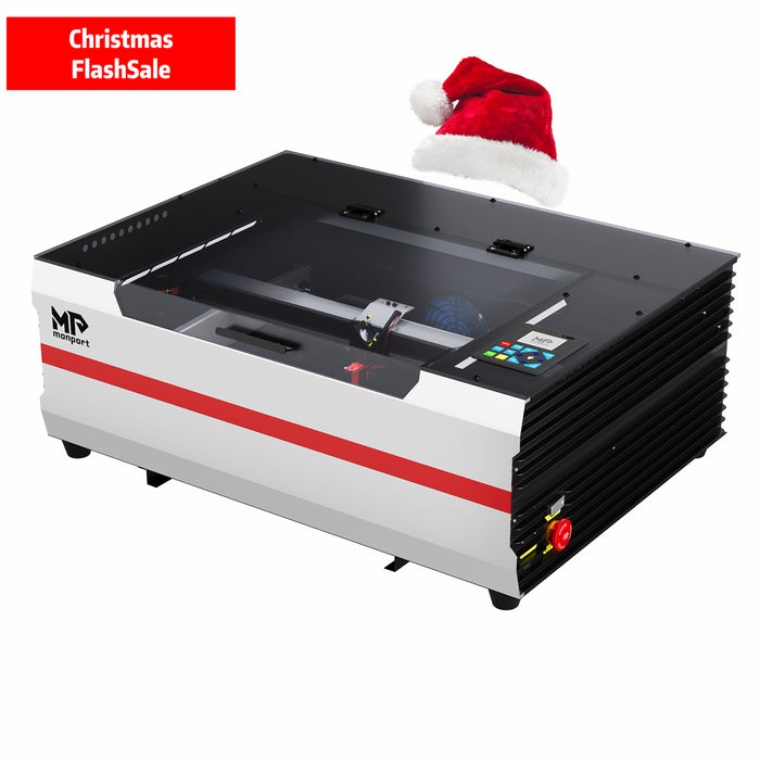Laser cutting machine with a Santa hat on a white background, featuring a Christmas Flash Sale banner.