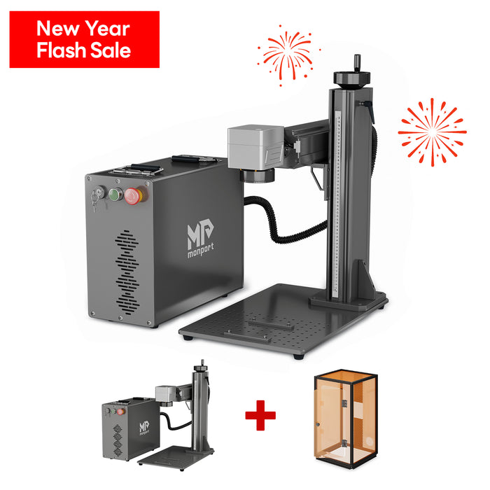 New Year Flash Sale ：Monport GPro 60W Split MOPA Fiber Laser Engraver & Marking Machine With Protective Enclosure