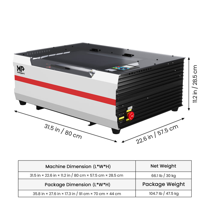Monport Reno45 Pro 45W Desktop CO2 Laser Engraver & Cutter (16" X 12") with Magnetic Assisted Autofocus