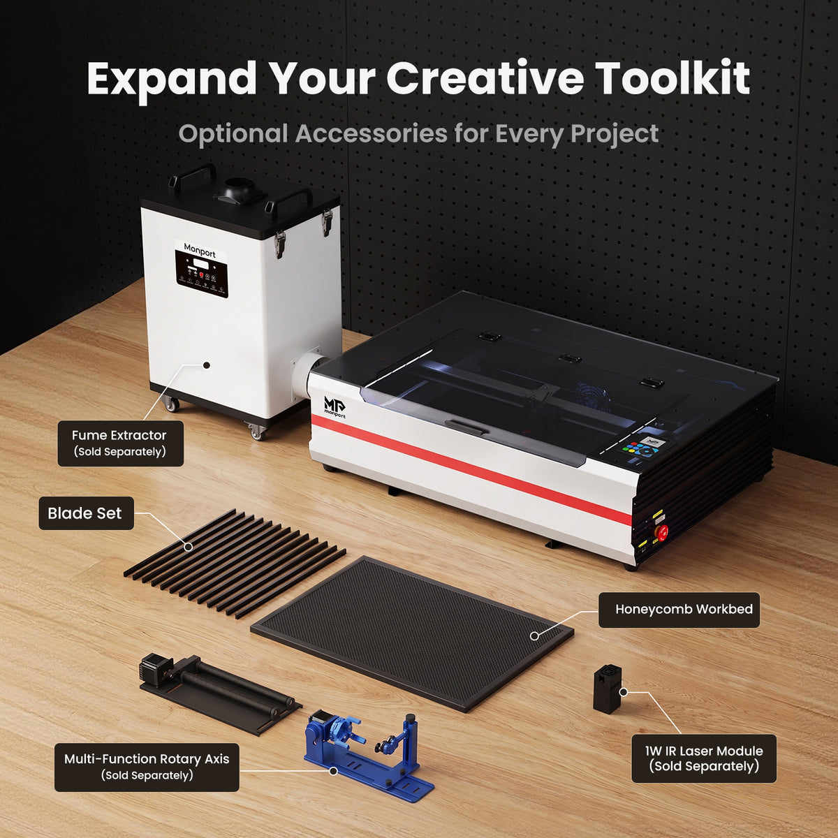 Brand New Monport Reno65 Pro | 65W CO2 Laser Engraver & Cutter – Built-In Water Cooling, 24