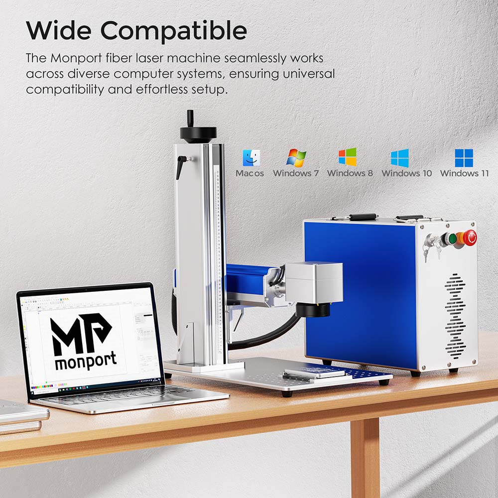 Monport GQ 50W Fiber Laser Engraver wide compatible with Macos、Windows7、Windows8、Windows10、Windows11，Australia